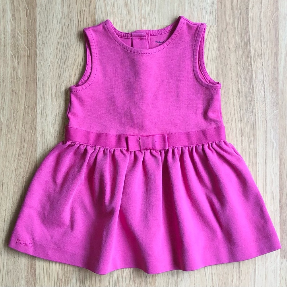 EUC Ralph Lauren Baby Girl Sleeveless Dress-Bright Pink with Bow Belt
